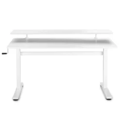 Tranzendesk Standing Desk With Clamp-On Shelf - 55" Sit To Stand Workstation With 55” Monitor Stand - White - Stand Steady -Furniture Store GUEST 005908a2 0440 48e4 9026 0ec12940c7e6
