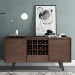 Mitchell Sideboard Buffet With Wine Rack Distressed Charcoal Brown - WyndenHall