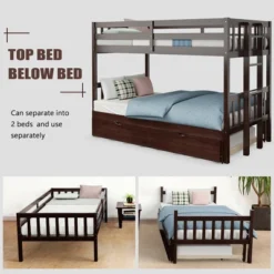 Costway Twin Over Twin Pull-Out Bunk Bed With Trundle Wooden Ladder WhiteEspresso -Furniture Store GUEST 010d3ae5 20b8 4332 abf3 ffa36d623e32
