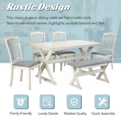 6 PCS Rustic Wood Dining Table Set, Rectangular Trestle Table With 4 Upholstered Chairs & Bench-ModernLuxe -Furniture Store GUEST 0295793a 956c 427f b45e 20c8c41d78d9