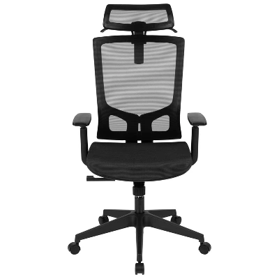 Flash Furniture Ergonomic Black Mesh Office Chair-Synchro-Tilt, Pivot Headrest, Adjustable Arms 4 Flash Furniture Ergonomic Black Mesh Office Chair-Synchro-Tilt, Pivot Headrest, Adjustable Arms - Image 2