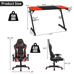 Costway Gaming Desk & Chair Set Z-Shaped Racing Style Desk With Massage Swivel Gaming Chair -Furniture Store GUEST 036d20b3 71d1 45ab 9816 d9e7d1e337b5