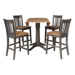 42" Round Dual Drop Leaf Counter Height Dining Table With 4 Splat Back Stools Hickory/Washed Coal - International Concepts -Furniture Store GUEST 03e9bb90 441b 4705 a8d3 56a1a5358986