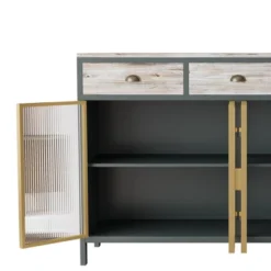 47.6" Modern Freestanding 4 Glass Door Sideboard With 3 Top Drawers, Natural - ModernLuxe 15 47.6" Modern Freestanding 4 Glass Door Sideboard With 3 Top Drawers, Natural - ModernLuxe -Furniture Store GUEST 0450d513 682b 4d05 87c2 c5443d5c37b9
