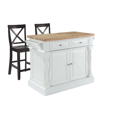 Oxford Kitchen Island With 2 Counter Height Barstools White - Crosley 5 Oxford Kitchen Island With 2 Counter Height Barstools White - Crosley - Image 3