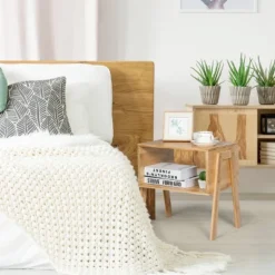 Costway Set Of 2 Bamboo Nightstand Stackable Sofa Table Bedside Table With Storage Shelf -Furniture Store GUEST 04d043f8 cc70 408a 88bf 3725fa5953b8