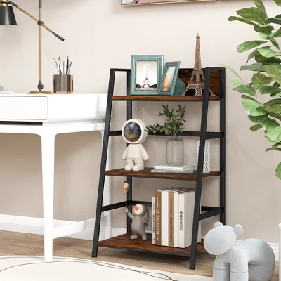 Costway 3-Tier Ladder Bookshelf Industrial Storage Rack Bookcase Plant Display Shelf 6 Costway 3-Tier Ladder Bookshelf Industrial Storage Rack Bookcase Plant Display Shelf - Image 4