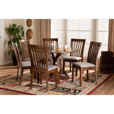 7pc Dining Set Wood And Lore Fabric Upholstered And Wood Gray/Walnut - Baxton Studio 8 7pc Dining Set Wood And Lore Fabric Upholstered And Wood Gray/Walnut - Baxton Studio - Image 6