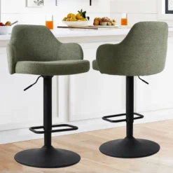 26"-34.5" Mars Armrest Upholstered 360° Swivel Counter Height Stool Combine With Black Legs (Set Of 2) -The Pop Maison -Furniture Store GUEST 05e7b42f 66b1 4ea5 819f 2031e3fd7742