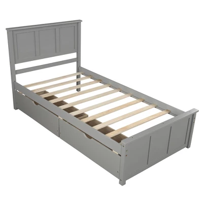 Twin Size Wood Platform Storage Bed With Two Drawers On Wheels-ModernLuxe 6 Twin Size Wood Platform Storage Bed With Two Drawers On Wheels-ModernLuxe - Image 4