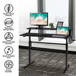 Costway Standing Desk Crank Adjustable Sit To Stand Workstation With Monitor Shelf BrownBlack -Furniture Store GUEST 07bff7f0 b70e 4317 8e1f 4a4a808e2bd9