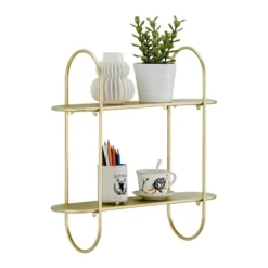 20" 2 Tier Warm Metal Hanging Bracket Wall Mounted Shelf Gold - Danya B. 19 20" 2 Tier Warm Metal Hanging Bracket Wall Mounted Shelf Gold - Danya B. -Furniture Store GUEST 0875ec14 f47f 4170 8168 0168df0d2e66