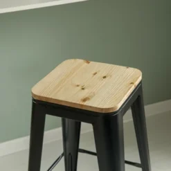 Vintiquewise Decorative Accent Bar Stool For Indoor And Outdoor, Wooden Brown And Metal Black 14 Vintiquewise Decorative Accent Bar Stool For Indoor And Outdoor, Wooden Brown And Metal Black -Furniture Store GUEST 0a1eff18 8edc 4582 b3be b54eaa871916