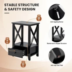 Costway Modern Nightstand With Bottom Drawer Storage Shelf Small Side End Table WhiteBlack -Furniture Store GUEST 0a90cfde 3484 47b6 9821 40c541376f7a