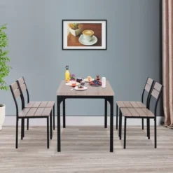 HOMCOM 5-Piece Dining Table Furniture Set Modern Industrial Table With 4 Chairs For Dining Room, Kitchen