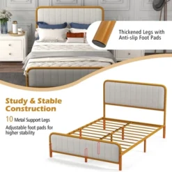 Costway Full Gold Metal Bed Frame Upholstered Platform Bed With Velvet Headboard 19 Costway Full Gold Metal Bed Frame Upholstered Platform Bed With Velvet Headboard -Furniture Store GUEST 0c2b2055 15c9 44cc a26b 73ff84f4064f