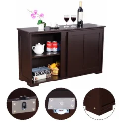 Costway Kitchen Storage Cabinet Sideboard Buffet Cupboard Wood Sliding Door Pantry Brown -Furniture Store GUEST 0cf8f0db 2adf 4e19 a19b 8fe73004466e