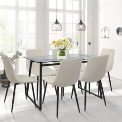 Mona+Bingo 7-Piece Black Rectangular Clear Tempered Transparent Glass Table With 6 Upholstered Side Chairs-Maison Boucle 17 Mona+Bingo 7-Piece Black Rectangular Clear Tempered Transparent Glass Table With 6 Upholstered Side Chairs-Maison Boucle -Furniture Store GUEST 0df91a56 7769 4299 9d5f ca5d993a8397