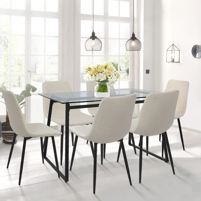 Mona+Bingo 7-Piece Black Rectangular Clear Tempered Transparent Glass Table With 6 Upholstered Side Chairs-Maison Boucle 9 Mona+Bingo 7-Piece Black Rectangular Clear Tempered Transparent Glass Table With 6 Upholstered Side Chairs-Maison Boucle - Image 7