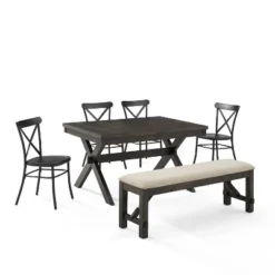 6pc Hayden Extendable Dining Set With Camille Chairs Matte Black/Slate - Crosley 25 6pc Hayden Extendable Dining Set With Camille Chairs Matte Black/Slate - Crosley -Furniture Store GUEST 0e126ce8 260d 4cdc ae2a 1f3de81ac642