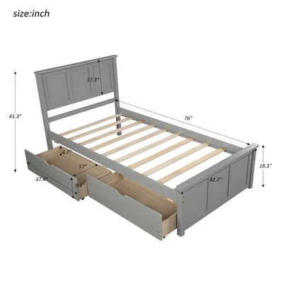 Twin Size Wood Platform Storage Bed With Two Drawers On Wheels-ModernLuxe 4 Twin Size Wood Platform Storage Bed With Two Drawers On Wheels-ModernLuxe - Image 2