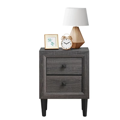 Costway Nightstand W/2 Drawers Multipurpose Retro Grey Bedside Table Fully Assembled 11 Costway Nightstand W/2 Drawers Multipurpose Retro Grey Bedside Table Fully Assembled - Image 9