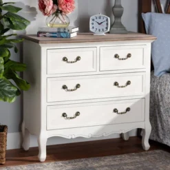 Amalie 4 Drawer Accent Dresser White/Oak - Baxton Studio -Furniture Store GUEST 10038e36 ff1a 4210 a38a 1a183f0bcce9