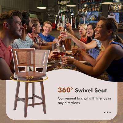 Costway Set Of 2/4 Swivel Bar Stools Counter Height Rubber Wood Pub Chairs W/ Rattan Back 8 Costway Set Of 2/4 Swivel Bar Stools Counter Height Rubber Wood Pub Chairs W/ Rattan Back - Image 6