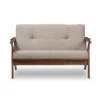 Bianca Mid-Modern Walnut Wood Fabric Tufted 2 Seater Loveseat Light Gray - Baxton Studio