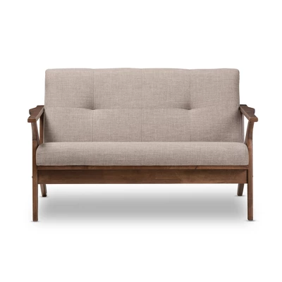 Bianca Mid-Modern Walnut Wood Fabric Tufted 2 Seater Loveseat Light Gray - Baxton Studio 3 Bianca Mid-Modern Walnut Wood Fabric Tufted 2 Seater Loveseat Light Gray - Baxton Studio