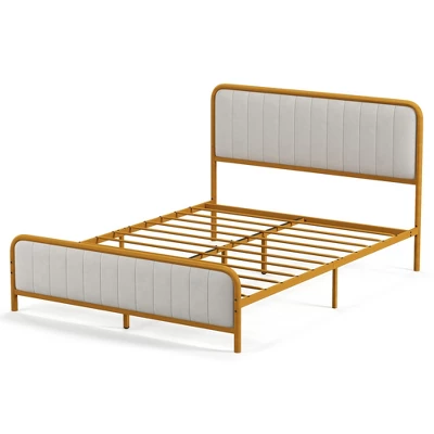 Costway Full Gold Metal Bed Frame Upholstered Platform Bed With Velvet Headboard 14 Costway Full Gold Metal Bed Frame Upholstered Platform Bed With Velvet Headboard - Image 12