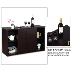 Costway Kitchen Storage Cabinet Sideboard Buffet Cupboard Wood Sliding Door Pantry Brown -Furniture Store GUEST 11b15351 3c67 49cc 91a3 8330e9f5eb2e