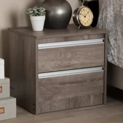 Gallia Modern And Contemporary Oak Finished 2 Drawer Nightstand Brown - Baxton Studio -Furniture Store GUEST 11e14f4b 794c 42a2 bfae 5e0634b7481a