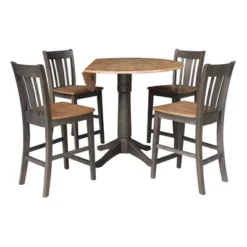 42" Round Dual Drop Leaf Counter Height Dining Table With 4 Splat Back Stools Hickory/Washed Coal - International Concepts -Furniture Store GUEST 1250e0d4 6fe8 4f4c 8160 3bbe039ef0a4
