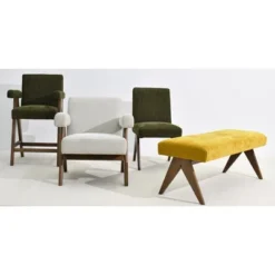 Morgan 47.2" Wide Benches Upholstered Seat And Back With Upside Down "V" Shape Design Solid Wood Legs-Maison Boucle -Furniture Store GUEST 127dc00e e032 4d67 8d7c d787c68de874