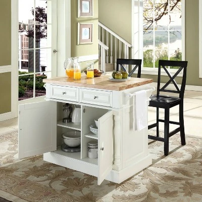 Oxford Kitchen Island With 2 Counter Height Barstools White - Crosley 4 Oxford Kitchen Island With 2 Counter Height Barstools White - Crosley - Image 2