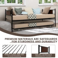 Costway Twin 2-In-1 Daybed Frame With Trundle Bed Set Steel Platform Sofa Bed Black -Furniture Store GUEST 13325170 02a3 4fd8 ad45 9d81deb660c0