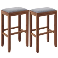 Costway Set Of 2 Upholstered Bar Stools Wooden Counter Height Dining Chairs Brown -Furniture Store GUEST 13460ea5 eb05 44ed b4c7 c31af8287671