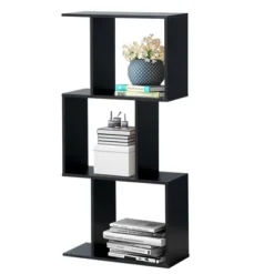Costway 3-tier S-Shaped Bookcase Free Standing Storage Rack Wooden Display Decor Black -Furniture Store GUEST 135b48b0 4ab1 4f58 89dd b62a6000c1ae