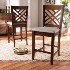 Set Of 2 Caron Fabric Upholstered Wood Counter Height Pub Chair Set Gray/Walnut - Baxton Studio -Furniture Store GUEST 13f89739 6f31 4e7f 9151 81107a121b3e