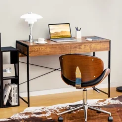Costway Computer Desk Metal Frame Study Table Home Office Workstation W/2 Drawers -Furniture Store GUEST 14c7a204 033a 4ab8 b79c 17d492378c0b