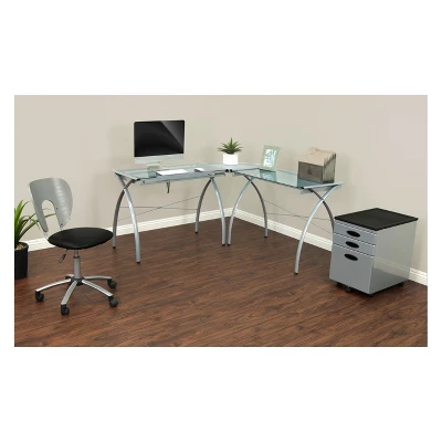 Futura L-Shaped Desk With Adjustable Top - Silver/Blue Glass 6 Futura L-Shaped Desk With Adjustable Top - Silver/Blue Glass - Image 4