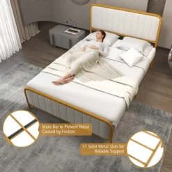 Costway Full Gold Metal Bed Frame Upholstered Platform Bed With Velvet Headboard 21 Costway Full Gold Metal Bed Frame Upholstered Platform Bed With Velvet Headboard -Furniture Store GUEST 154454ab 3bac 478c bdf6 05f59208eb2d