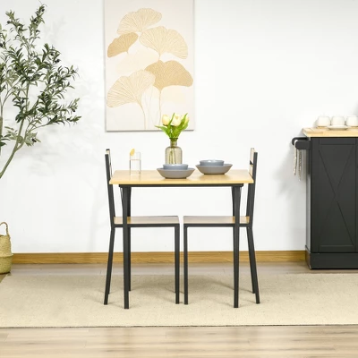 HOMCOM Industrial 3-Piece Dining Table Set, Square Kitchen Table With 2 Chairs For Dorms, Apartments, Studios, Bamboo Wood Grain 6 HOMCOM Industrial 3-Piece Dining Table Set, Square Kitchen Table With 2 Chairs For Dorms, Apartments, Studios, Bamboo Wood Grain - Image 4