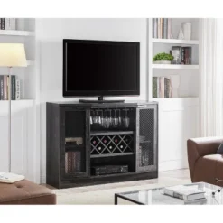 Home Source Bar Cabinet With Two Curved Glass Doors In Charcoal Finish -Furniture Store GUEST 15afb162 bd2a 4a2f 989a 55891308da2f