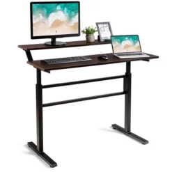 Costway Standing Desk Crank Adjustable Sit To Stand Workstation With Monitor Shelf BrownBlack -Furniture Store GUEST 15d0be79 bff6 473f b62c 476dcf21198a