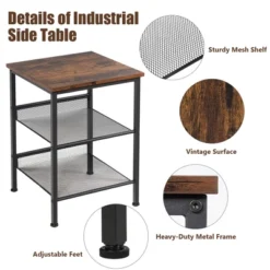 Costway 3-Tier Industrial End Side Table Nightstand W/2 Adjustable Shelves Rustic Brown 18 Costway 3-Tier Industrial End Side Table Nightstand W/2 Adjustable Shelves Rustic Brown -Furniture Store GUEST 16c03a48 07ad 4d1d b911 87eade2585e7