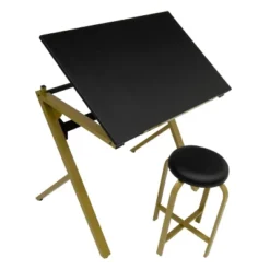 2pc Stellar Drawing Table With 36" Adjustable Top With Stool Set Black/Gold - Studio Designs -Furniture Store GUEST 17ada2dc ab72 4f71 a475 81e725e08426