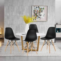 Costway Set Of 4 Modern Dining Side Chair Armless Home Office W/ Wood Legs White/Black/Blue -Furniture Store GUEST 183ff224 25f2 4c67 aed1 006d3ea7b633