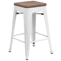 Merrick Lane Backless Metal Dining Stool With Wooden Seat For Indoor Use -Furniture Store GUEST 187d7199 9d41 4c7f ab7a 5b6fc3d1afbb 1